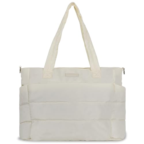 Barabum Tote Tasche für Frauen mit langem Gürtel, leichte Puffy Tote Tasche mit Fächern Quilted Schultertasche Handtasche von Barabum