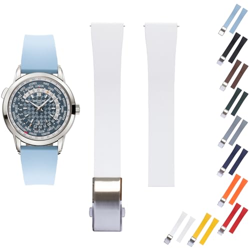 FKM Gummiband für Patek Philippe Uhren, Schnellentriegelung, zuschneidbar, Gummiband für Patek Philippe Calatrava Uhren, mehrere Farben (20 mm, Weiß) von Barak Watches