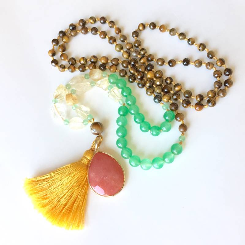 Citrine Mala Halskette - Solar Plexus Chakra Heilung Schmuck Edelstein Quaste Teardrop Anhänger Yoga-Geschenke von BarakaMalas
