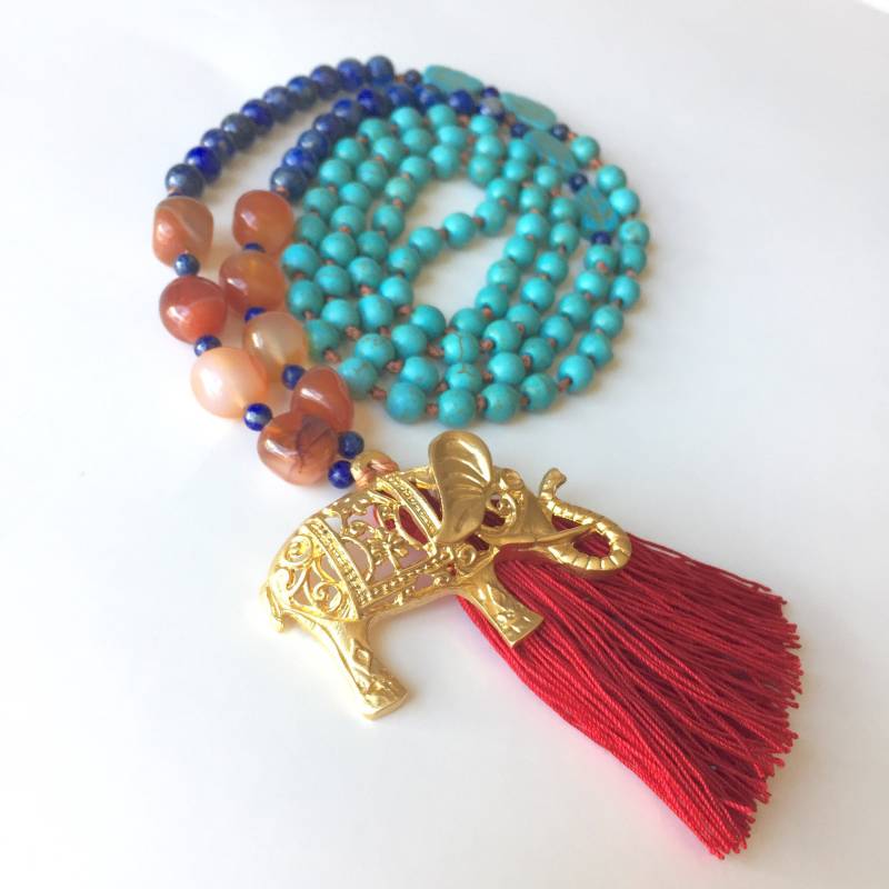 Drittes Auge Chakra - Mala Halskette Heilung Karneol Türkis Schmuck Lapislazuli Anhänger Ganesh von BarakaMalas