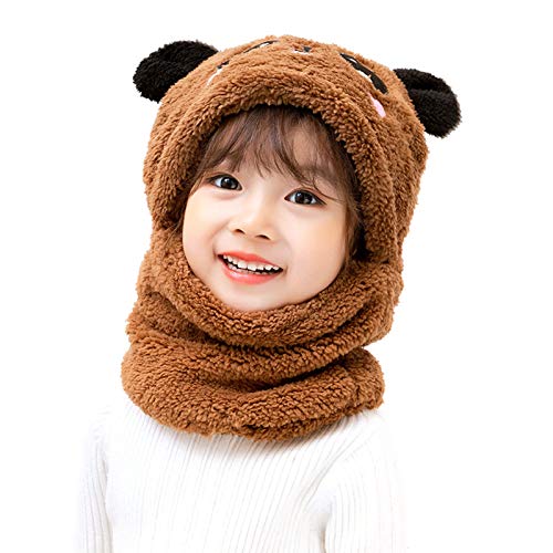 Barakara Baby Mütze Winter, 3 in 1 Süße Weiche Warme Beanie Hüte Schal Set, Thermo Fleece Baby Halstuch Mütze Winter Weihnachten Geschenke für Kleinkind Kinder Mädchen Junge 1-10 Jahre-Braun von Barakara