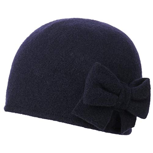 Barascon Calima Damenmütze Rundliche Wintermütze aus Wolle mit Schleifenapplikation Made in EU Herbst Winter dunkelblau One Size von Barascon