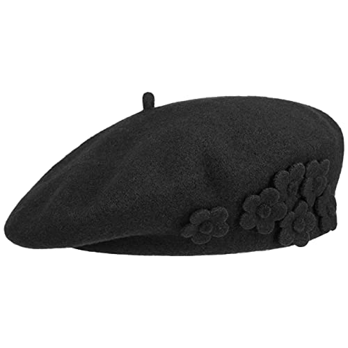 Barascon Flower Baske Damenbaske Wollbaske Winterbaske Baskenmütze Damen - Made in The EU Herbst-Winter - One Size schwarz, 55-58 von Barascon