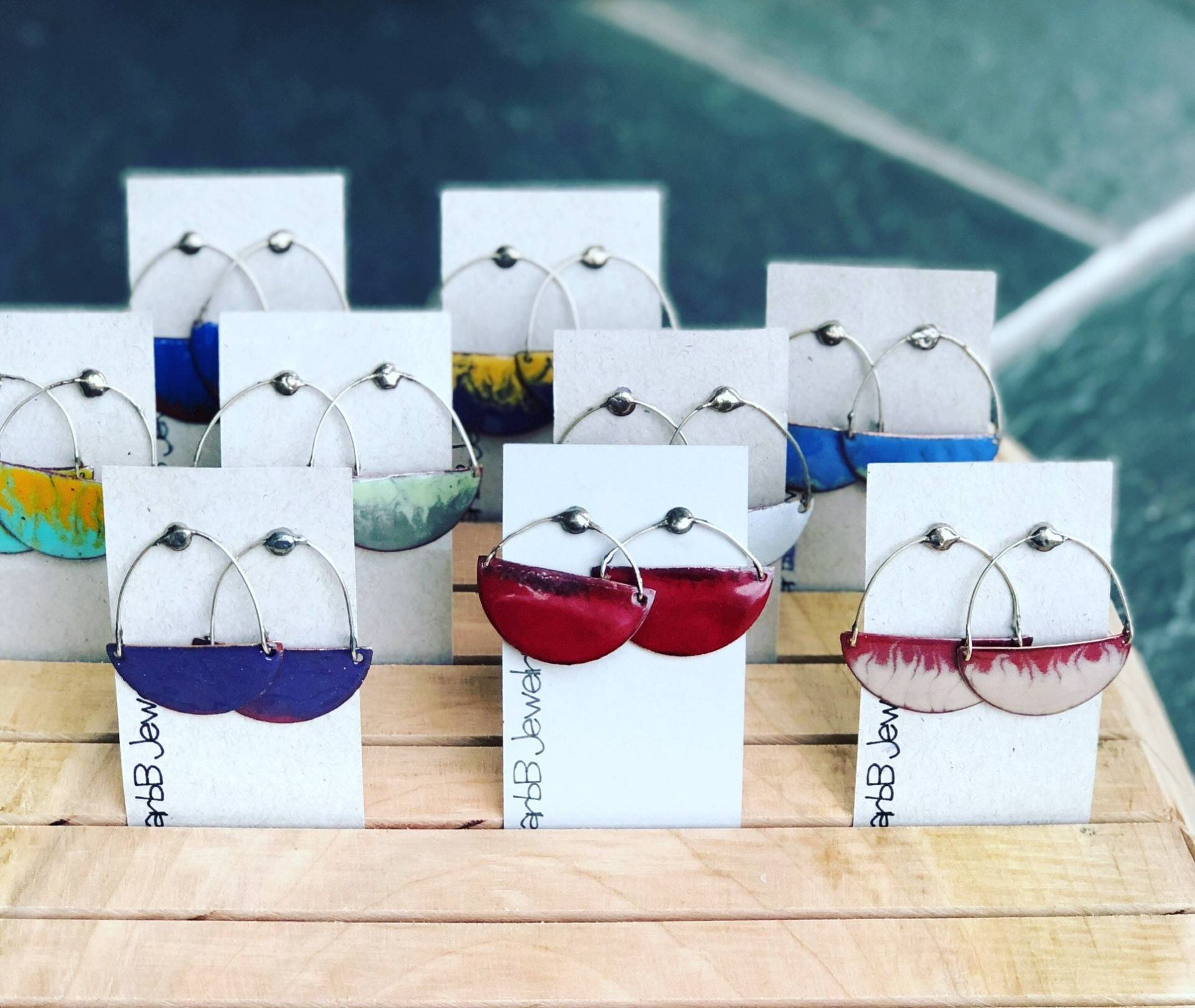 Emaillierte Ohrringe, Halbkreis, Emailliertem Kupfer, Sterling Silber, Bunt Emaillierte Ohrringe, Halbkreis, Emailliertem Kupfer, Sterling Silber, Bunt von BarbBJewelry