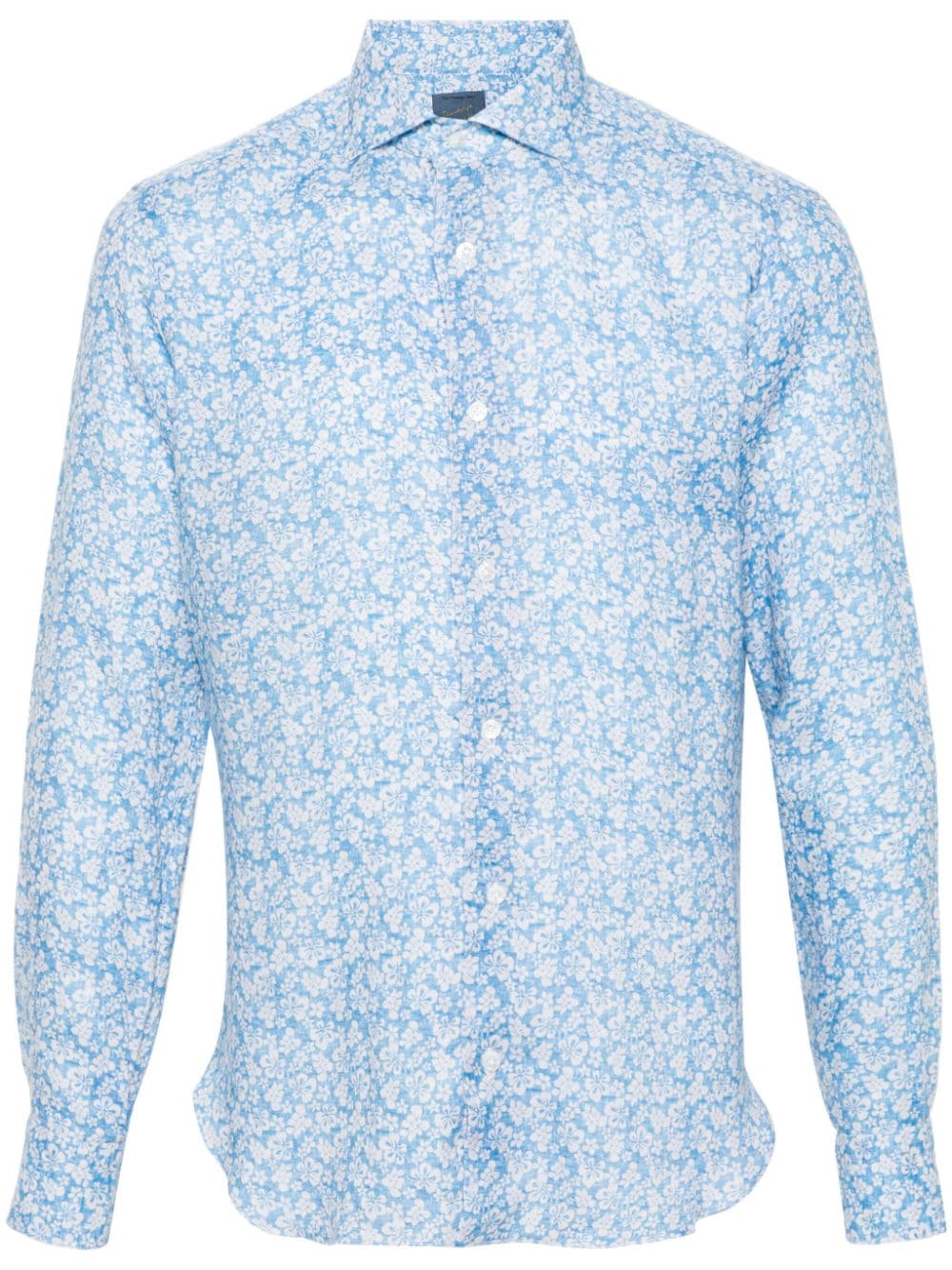 Barba Leinenhemd mit Blumen-Print - Blau von Barba