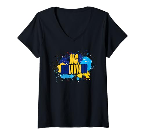Damen Bajan No Behaviour Barbadian Flagge Barbados Soca Karneval T-Shirt mit V-Ausschnitt von Barbados Bajan Rep Your Flag