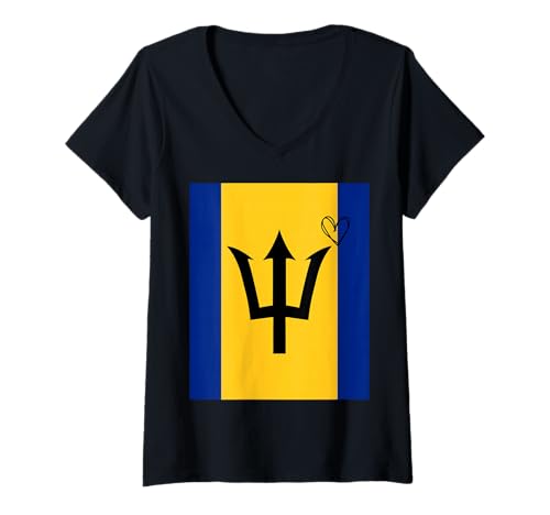 Damen Barbados Flagge Barbadian Heart Proud Heritage National Day T-Shirt mit V-Ausschnitt Damen Barbados Flagge Barbadian Heart Proud Heritage National Day T-Shirt mit V-Ausschnitt von Barbados Flag Barbadian National Day Gifts Idea