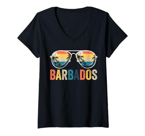 Damen Barbados Retro Proud Barbadians Bajan Barbados T-Shirt mit V-Ausschnitt von Barbados Roots Co.
