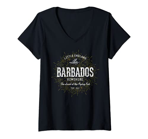 Damen Retro Vintage Stil Barbados T-Shirt mit V-Ausschnitt von Barbados Souvenirs von Treaja