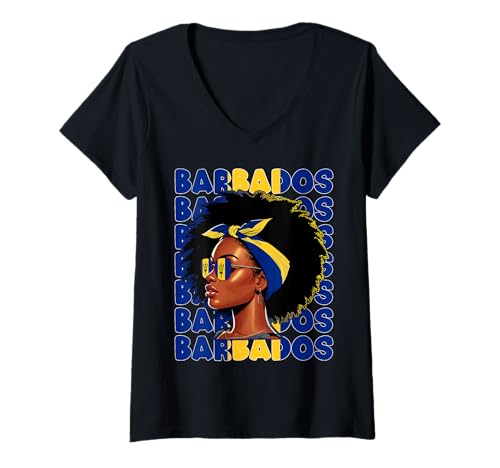 Damen Bajan Girl Barbados Flagge Stolze Barbadian Women T-Shirt mit V-Ausschnitt Damen Bajan Girl Barbados Flagge Stolze Barbadian Women T-Shirt mit V-Ausschnitt von Barbados for Girls and Women Bajan Outfit