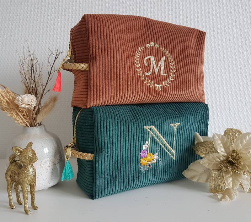 Damen - Oder Kinder-Kulturtasche Aus Samt Mit Goldbestickter Wabe. Geschenk Zur Geburt, Zum Geburtstag, Muttertag, Zu Weihnachten von BarbaraCatillon