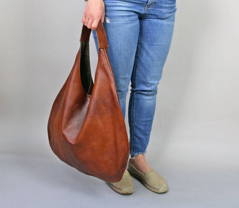 Cognac Braun Leder Umhängetasche Weiche Schultertasche Für Jeden Tag von BarbaraLeatherDesign