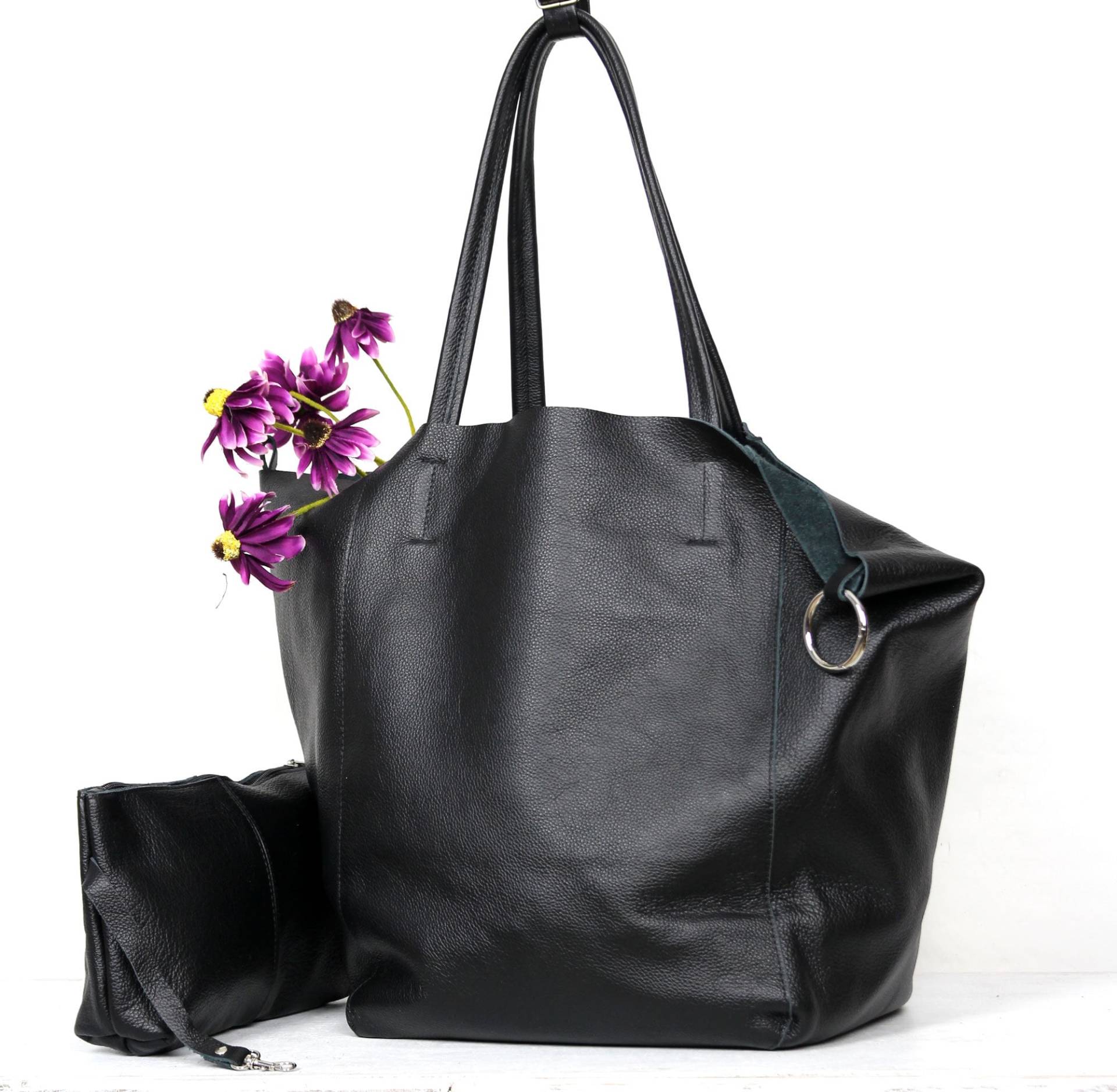 Schwarze Oversized-Einkaufstasche Aus Echtem Leder Slouchy Shopper von BarbaraLeatherDesign
