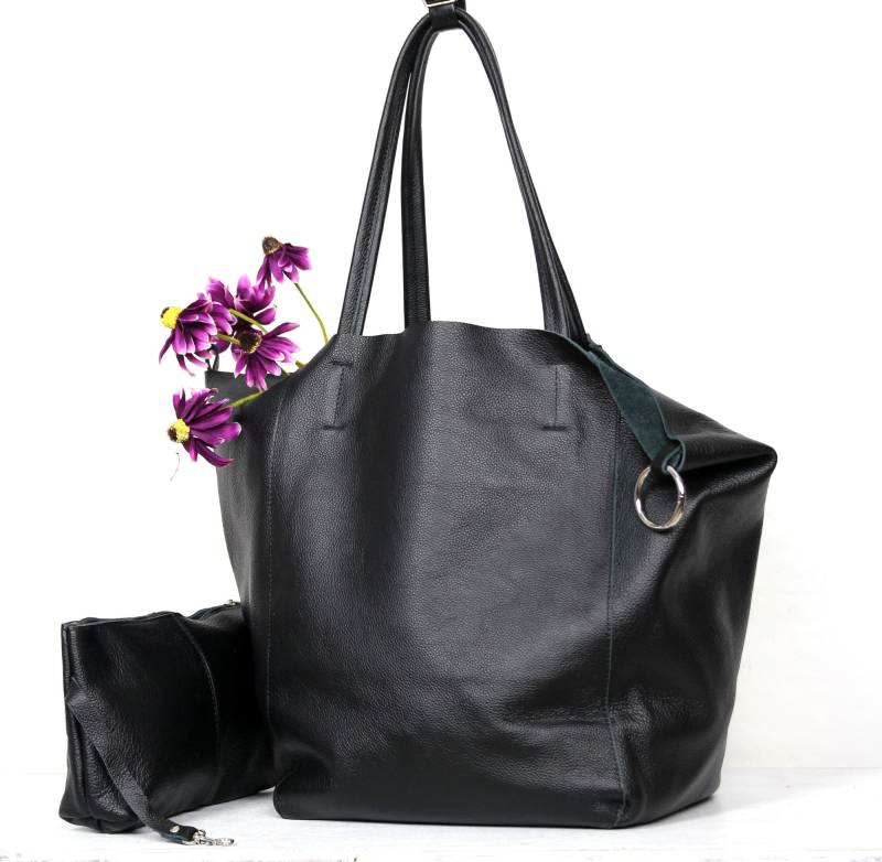Schwarze Oversized-Einkaufstasche Aus Echtem Leder Slouchy Shopper von BarbaraLeatherDesign