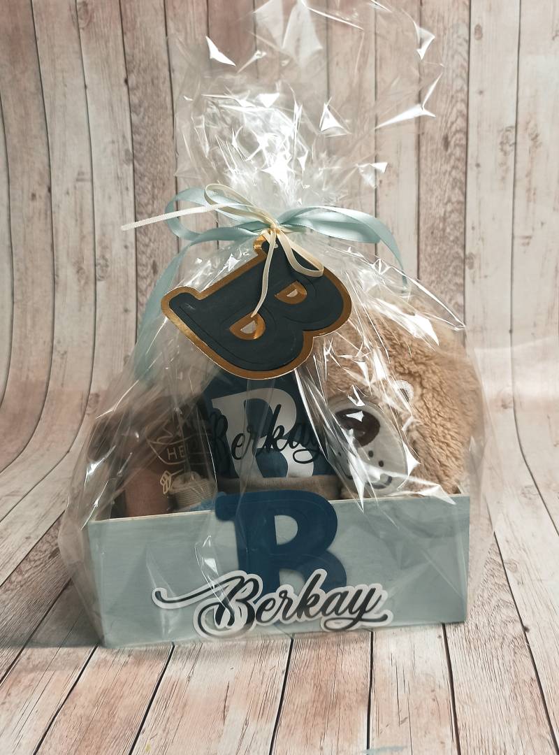 Erstausstattung/Babyshower/ Geschenkset Für Jungs in Blau, Braun, Beige Türkis Personalisiert von BarbarasGiftsByAdina