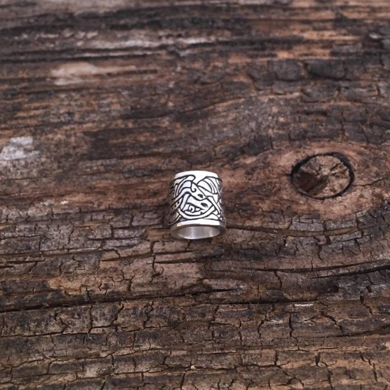 Beast - Bartperle 8.5 Mm Innendurchmesser Mit Muster Inspiriert Von Wikinger-Tiermotiven Sterling Silber 925 von Barbariann