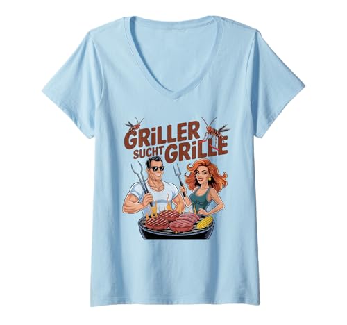 Damen Griller Sucht Grille Fun BBQ Humor Design T-Shirt mit V-Ausschnitt von Barbecue Enthusiast Fun Humor Grilling Lovers