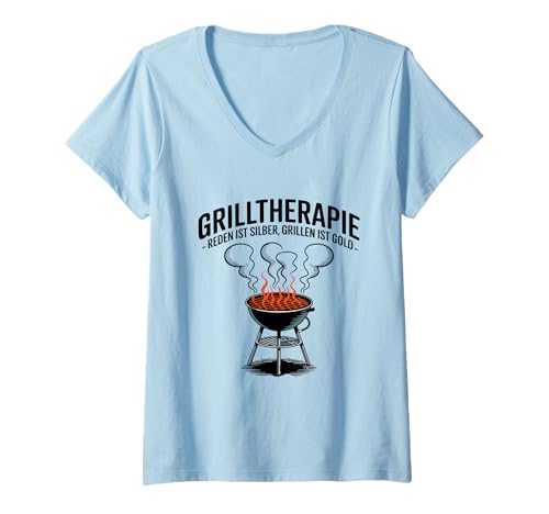 Damen Ich Bin Hier für den BBQ Humor Grill Master T-Shirt mit V-Ausschnitt von Barbecue -Enthusiasten grillen Leidenschaft lustig