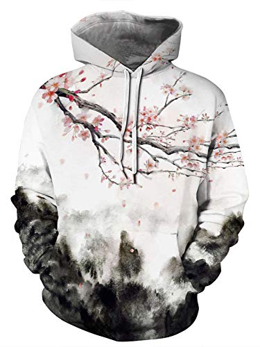 BarbedRose Herren Digitaldruck Sweatshirts Kapuzen Top Galaxy Muster Hoodie - Weiß - Large-X-Large von BarbedRose