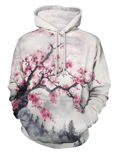 BarbedRose Unisex 3D-Digitaldruck Sweatshirts Kapuzenpullover mit Galaxie-Muster, Tintenblume., XXL von BarbedRose