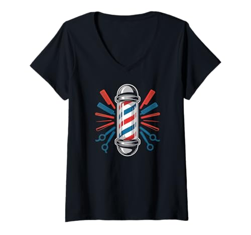 Damen Klassisches Barber Pole Combs Scissors Design T-Shirt mit V-Ausschnitt Damen Klassisches Barber Pole Combs Scissors Design T-Shirt mit V-Ausschnitt von Barber Shop Pole Combs Scissors Classic Trim
