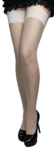 Damen Halterlose Strümpfe leicht glänzend mit Satinband bis 188 cm (creme) von Barbex