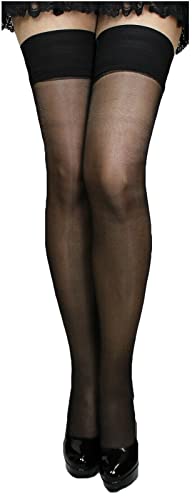 Damen Halterlose Strümpfe leicht glänzend mit Satinband bis 188 cm (schwarz) von Barbex