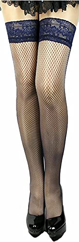 Halterlose Netz-Strümpfe Farben Plus Size breite Spitze Netz Strümpfe S-XXL (dunkelblau, Einheitsgröße S-M-L) von Barbex