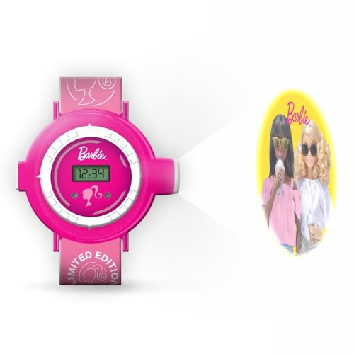 Barbie Armbanduhr für Mädchen Projektor Digitaluhr (5 Funktionen) mit 10 verschiedenen Bildern zum Projizieren - Mädchenuhr für 5 Jahre alt (Alter 3+), rose, Modern von Barbie