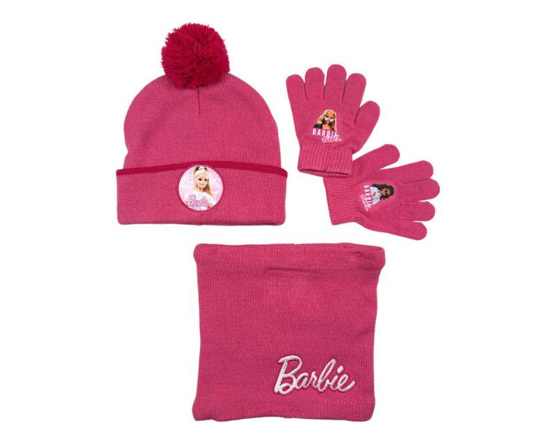 Barbie Bommelmütze Barbie Set Kinder Herbst 3tlg Set Wintermütze Snood plus Handschuhe Gr. 54 von Barbie