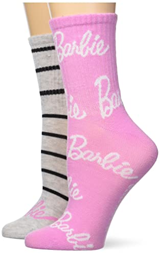 Barbie Damen 2er-Pack Mid Crew Lässige Socken, Pink, Grau, Mehrfarbig, 42-44.5 EU von Barbie