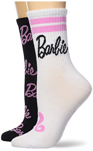 Barbie Damen 2er-Pack Mid Crew Lässige Socken, Weiß Schwarz Multi, 42-44.5 EU von Barbie