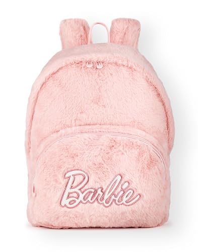 Barbie Damen Flauschiger Rucksack | Rucksacktasche mit klassischem Teddybär-Aufnäher für Damen und Mädchen in Rosa | Verstellbare Träger und geräumige Fächer Puppenspielzeug-Film-Merchandise-Geschenk von Barbie