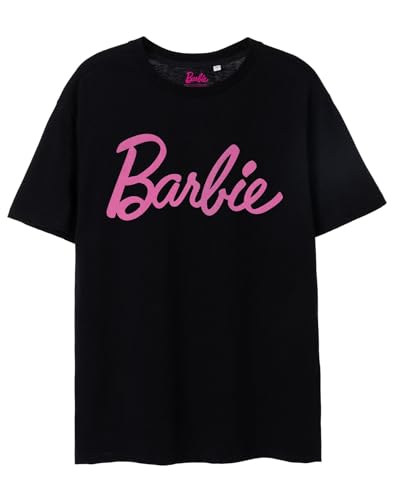 Barbie Damen Klassisches Kurzarm-T-Shirt mit klassischem Logo in Schwarz | Ikonische Marke | Modisches Design-Top für Damen | Bequeme Passform Stylisches Retro Top Movie Merchandise von Barbie