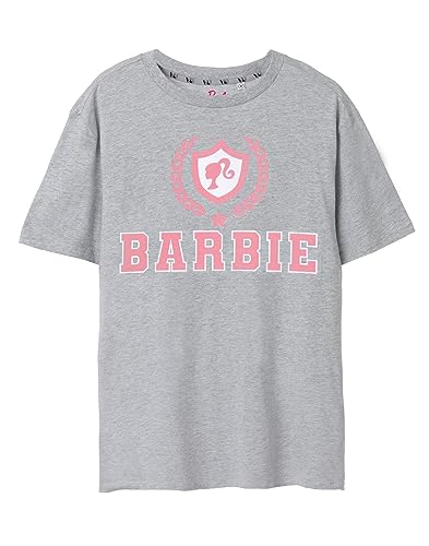 Barbie Damen Pink Collegiate Logo Kurzarm Grau Marl T-Shirt | Ikonische Marke | Modisches Design-Top für Damen | Retro-T-Shirt mit bequemer Passform Movie Merchandise Geschenk von Barbie