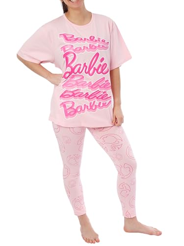 Barbie Damen Schlafanzug | Damen Schlafanzug Aus Baumwolle | Pyjama Damen Mit Kurzarm | Rosa | X-Large von Barbie