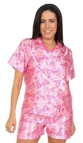 Barbie Damen und Mädchen Kurz Satin Pyjama Set Sommer Zweiteiliger Schlafanzug Seide Satin, rose, 10-12 von Barbie