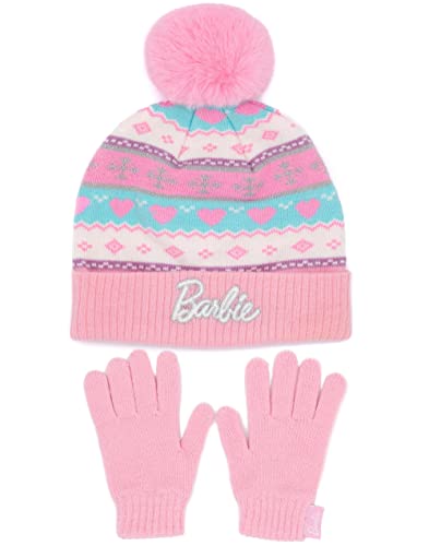 Barbie Hut und Handschuhe Kinder Mädchen Pink Logo gestrickt Pom Winter Beanie von Barbie