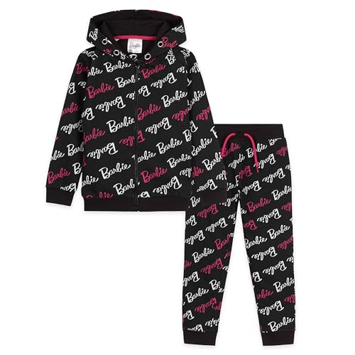 Barbie Jogginganzug Kinder Mädchen Trainingsanzug Teenager Hoodie Kapuzenpullover und Jogginghose Set, Hausanzug Mädchen Teenager 3-14 Jahre (Schwarz, 5-6 Jahre) von Barbie