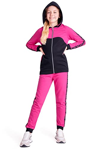 Barbie Jogginganzug Kinder Mädchen Trainingsanzug Teenager Hoodie Kapuzenpullover und Jogginghose Set, Hausanzug Mädchen Teenager 3-14 Jahre (Pink/Schwarz, 7-8 Jahre) von Barbie