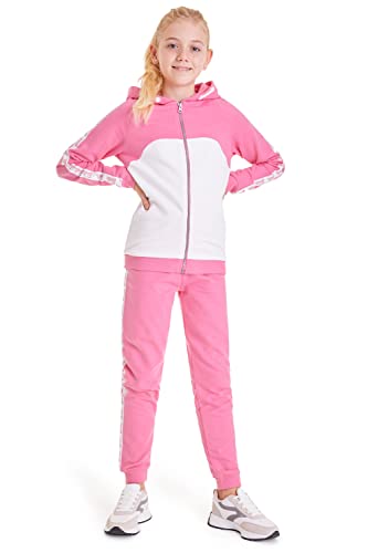 Barbie Jogginganzug Kinder Mädchen Trainingsanzug Teenager Hoodie Kapuzenpullover und Jogginghose Set, Hausanzug Mädchen Teenager 3-14 Jahre (Rosa/Weiß, 13-14 Jahre) von Barbie