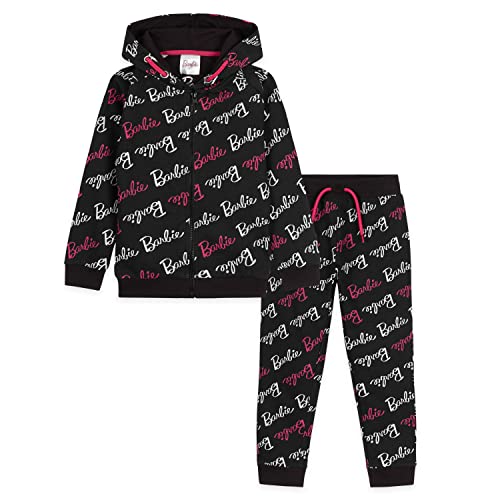 Barbie Jogginganzug Kinder Mädchen Trainingsanzug Teenager Hoodie Kapuzenpullover und Jogginghose Set, Hausanzug Mädchen Teenager 3-14 Jahre (Schwarz, 5-6 Jahre) von Barbie