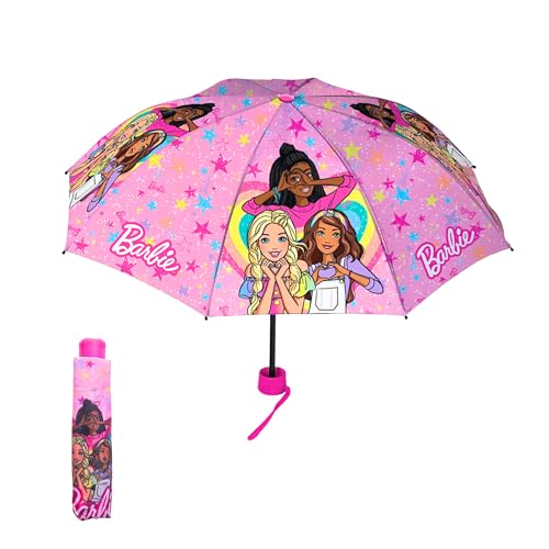 Barbie Kompakter Faltbarer Regenschirm für Mädchen, Hochfeste Struktur, Puppen Design Regenschirm für Kinder von Barbie