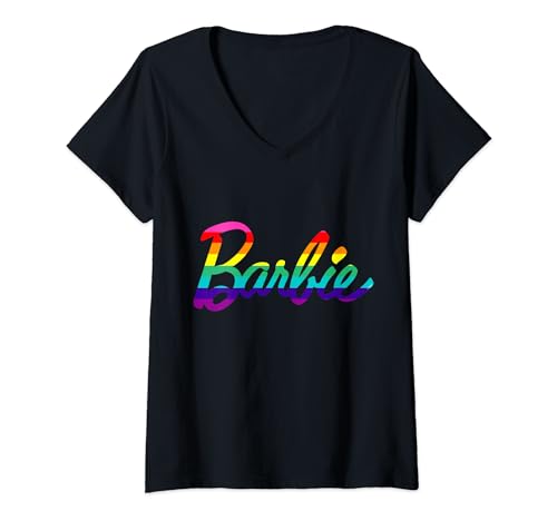 Barbie-Logo für Damen, Regenbogen-Design T-Shirt mit V-Ausschnitt von Barbie