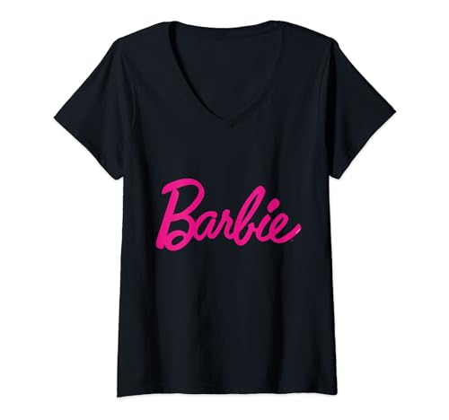 Barbie-Logo für Damen, offizielles rosa Logo T-Shirt mit V-Ausschnitt von Barbie