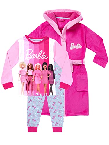 Barbie Mädchen Bademantel Morgenmantel und Schlafanzug Rosa 128 von Barbie