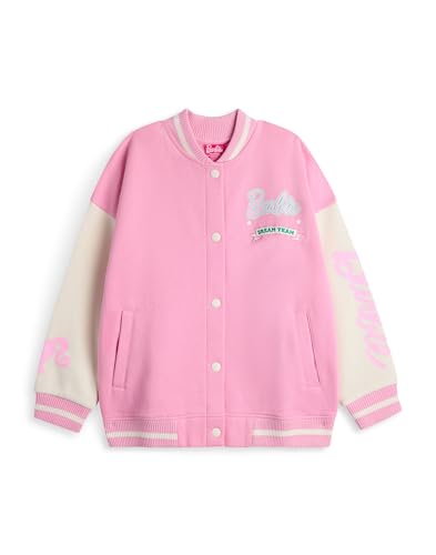 Barbie Mädchen Bomberjacke | Kinder Dream Team College-Jacke mit Grafikdruck in Rosa | Kinder-Baseballjacke der Klasse 1959 mit Reißverschluss | Klassisches Mode Puppen-Film-Merchandise von Barbie