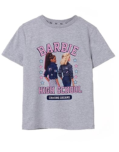 Barbie Mädchen High School Kurzarm Grau T-Shirt | Ikonische Marke | Auf der Jagd nach Träumen | Stylisches Oberteil | Bequeme Passform | Mädchenmode | Motivierend | Lustige Kinderkleidung von Barbie