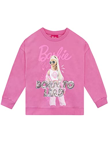 Barbie Mädchen Pailletten Sweatshirt langärmelige Pullover für Kinder Rosa 128 von Barbie