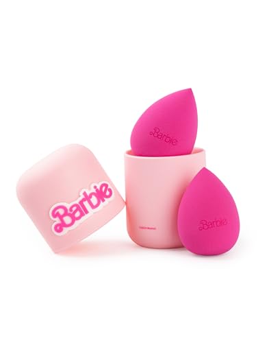 Barbie Make-up-Schwamm-Set für Damen | Beauty-Schwämme für Damen, 2er-Set mit Barbie-Logo-Aufbewahrungsbehältern in Rosa | Beauty-Gesichtsmixer mit Make-up-Boxen Cartoon-Puppe von Barbie